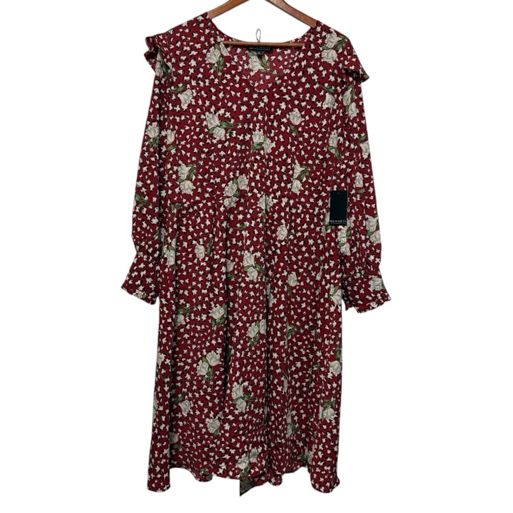 NWT Eloquii Ruffle Puff Sleeve Midi Dress Women's Size 18 Romantic White Rose